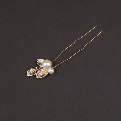 Golden Pearl Leaf Hairpins Set Bridal Wedding Accessories