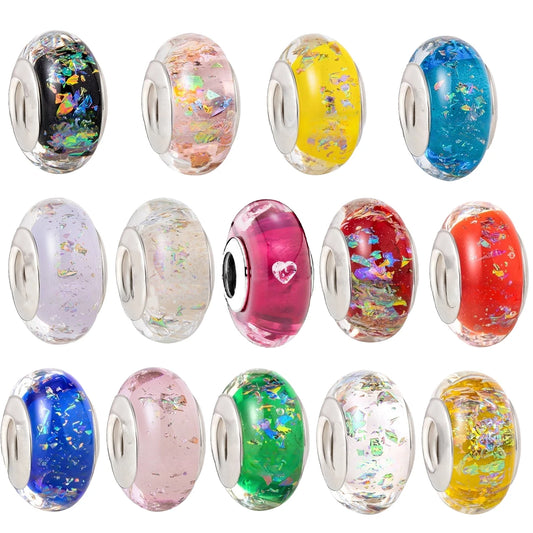 925 Sterling Silver Murano Glass Rainbow Snowflakes Stars Charm for Women Bracelet DIY Jewelry