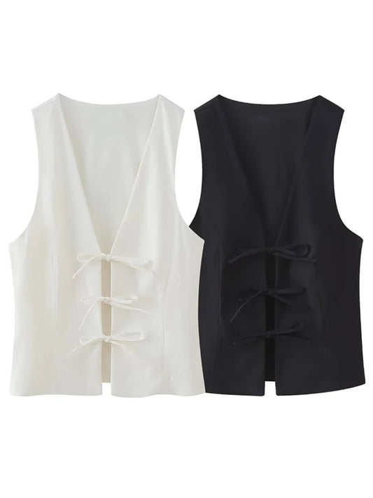 Women Lace Up V Neck Sleeveless Y2K Vintage Sexy Summer Tank