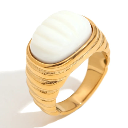 Elegant Square Acrylic Cabochon Ring with Tarnish-Free Stainless Steel and 18K Gold Plating for Fashionable Women