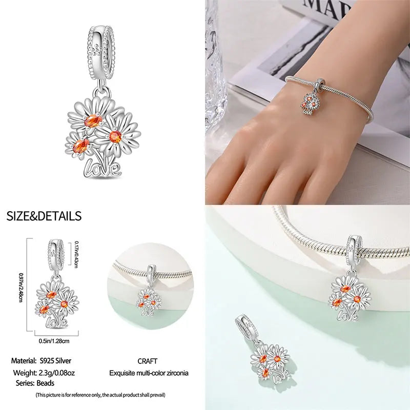 Elegant Sterling Silver Purple Flower Beads for DIY Jewelry and Charm Bracelets