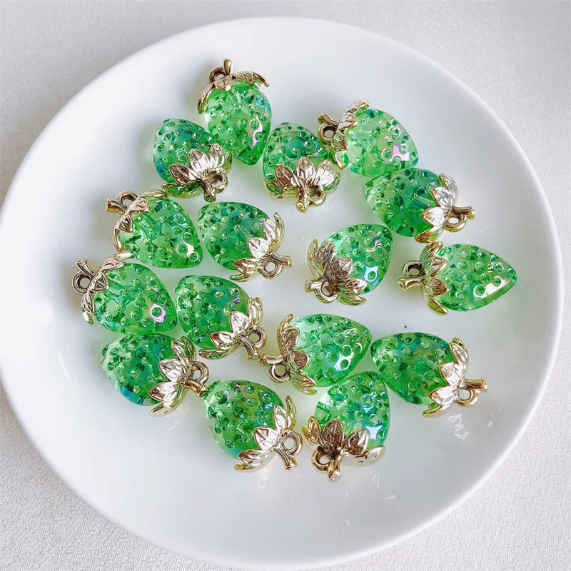Vibrant 3D Strawberry Resin Charms Set for DIY Jewelry Making