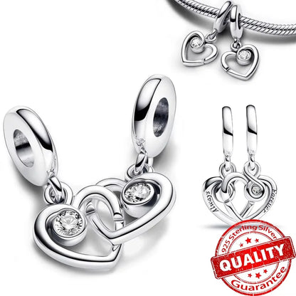 Original 925 Sterling Silver Heart Bow Mom Charm with Zircon for Women DIY Bracelets and Necklaces Fine Birthday and Mothers Day Jewelry Gift