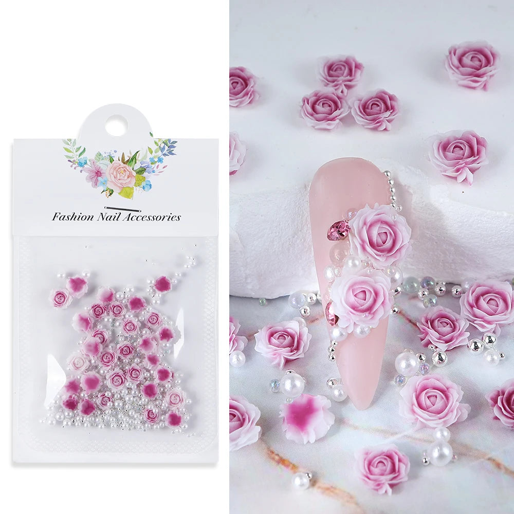 Rose Mixed Pearl Resin Art Decorations for 3D Charm Jewelry Making and DIY Nail Crafts