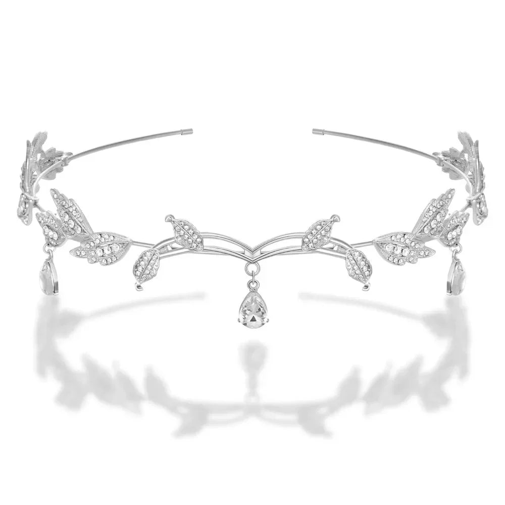 Elegant Rhinestone Leaf Wedding Tiara Headband for Brides