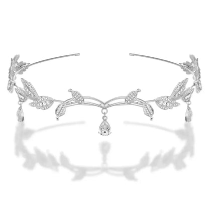 Elegant Rhinestone Leaf Wedding Tiara Headband for Brides