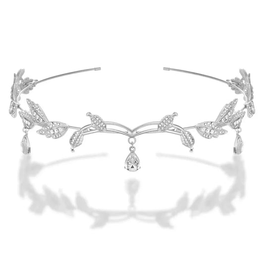 Elegant Rhinestone Leaf Wedding Tiara Headband for Brides
