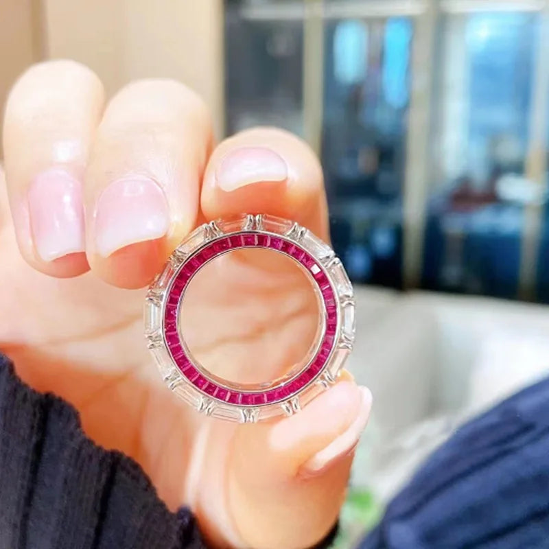 Lovers Eternity 925 Sterling Silver Ruby Diamond Ring for Women and Men
