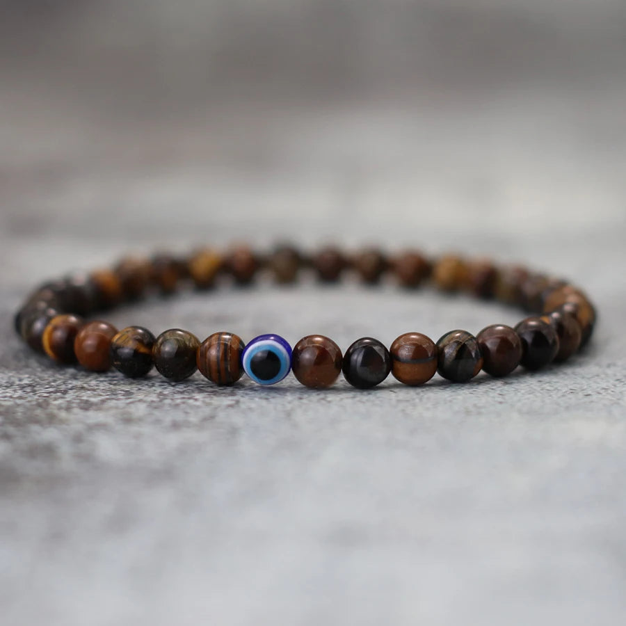 Men's Howlite Beaded Bracelet with Turkish Evil Eye for Meditation and Healing