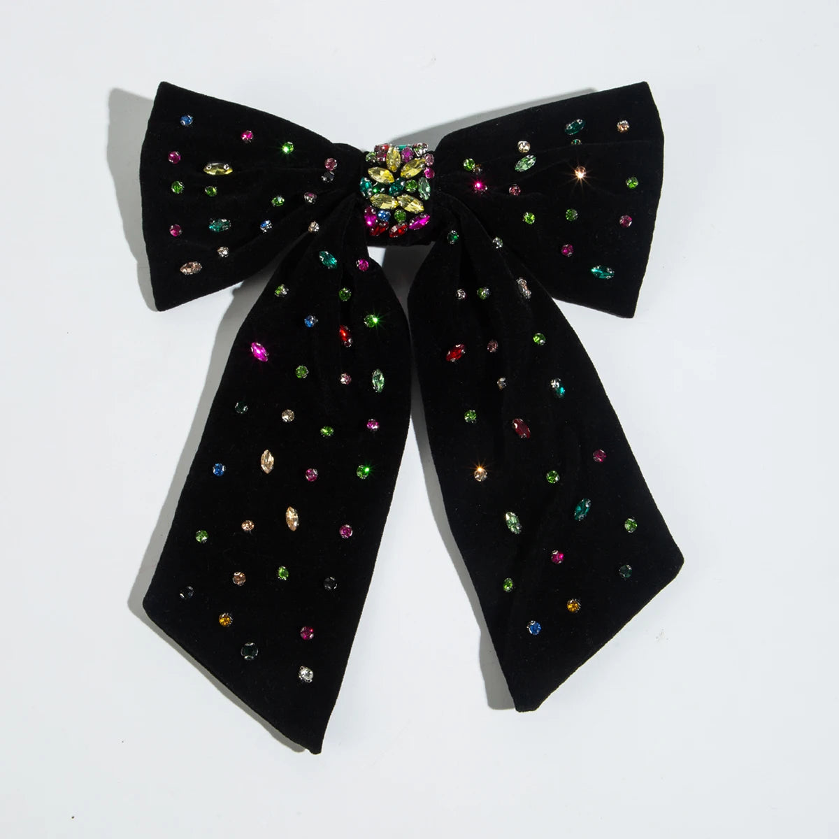 Korean Style Flocked Fabric Hair Clip with Diamonds Large Bow High-Quality Spring Clip for Women