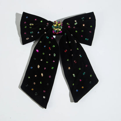 Korean Style Flocked Fabric Hair Clip with Diamonds Large Bow High-Quality Spring Clip for Women