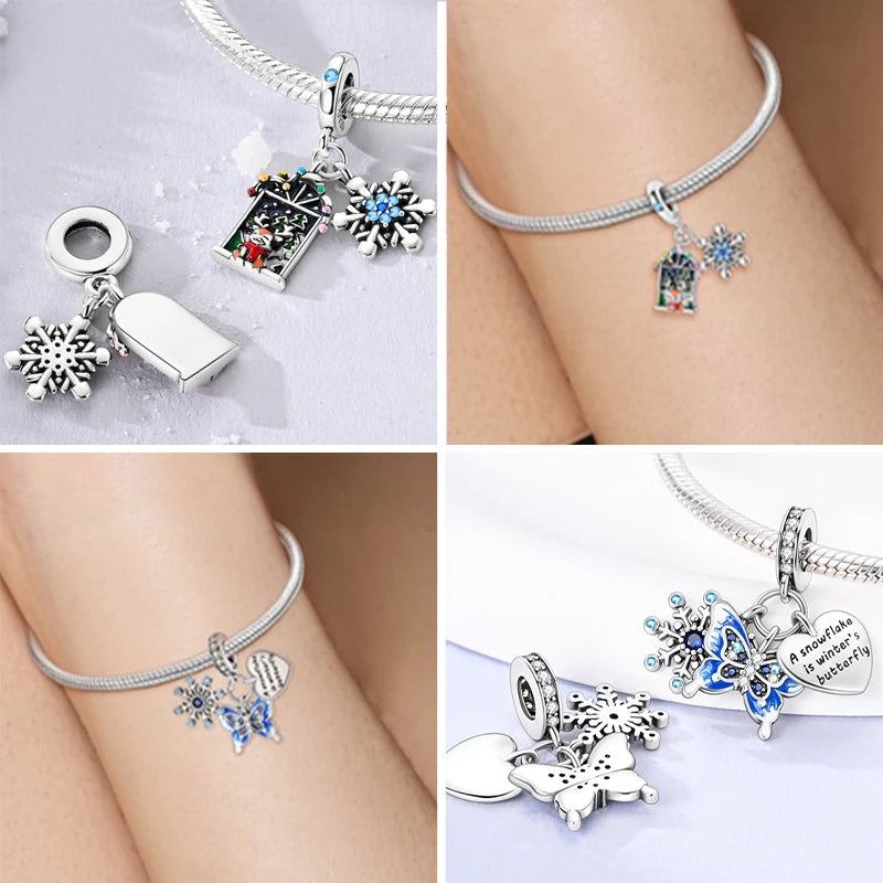 Sterling Silver Snowman Charm Beads for Bracelets Jewelry Gift