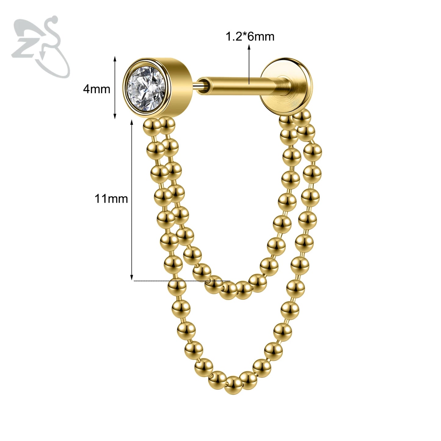 ZS 16G Stainless Steel Stud Earrings for Women and Girls with CZ Crystal Tassel Drop Design