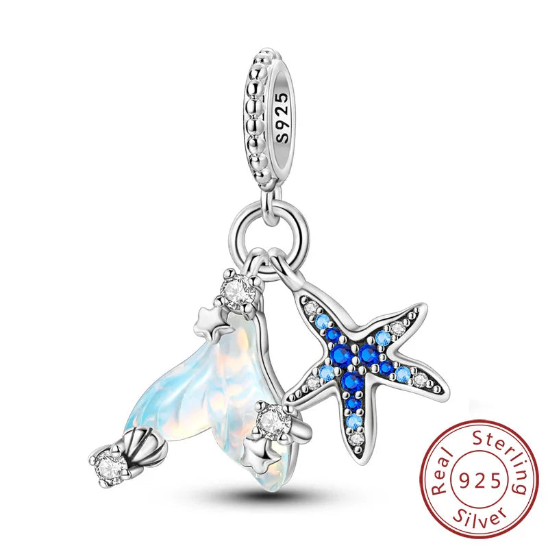 925 Sterling Silver Ocean Turtle Beach Charms Blue Shell