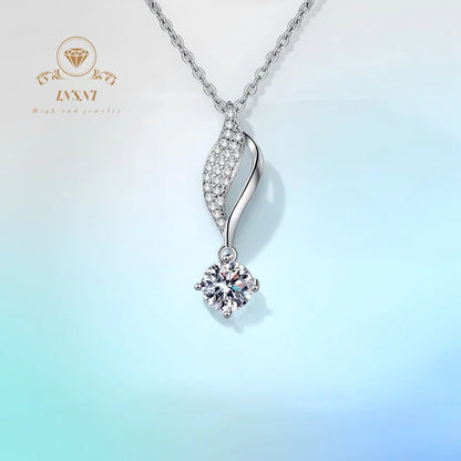 Moissanite Ginkgo Leaf Pendant Necklace S925 Silver IG-Worthy GBA Certified Women's Jewelry