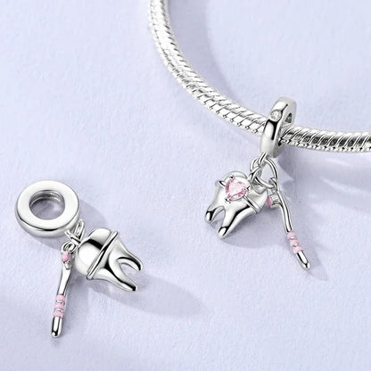 Sterling Silver Cat and Flower Heart Charm for DIY Bracelet Jewelry KTC1634