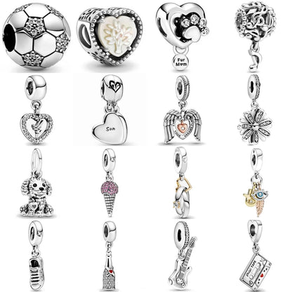 Spring Charms 925 Silver Football Mother Son Dog Pendant Bead Jewelry for European Bracelets and Necklaces