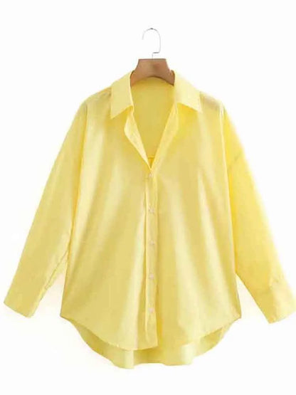 Women Poplin Blouse Long Sleeve Single Breasted Office Chic