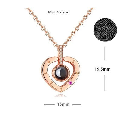 100 Languages I Love You Heart Pendant Necklace Romantic Projection Jewelry Gift for Women tyxl02mgj 40cm plus 5cm