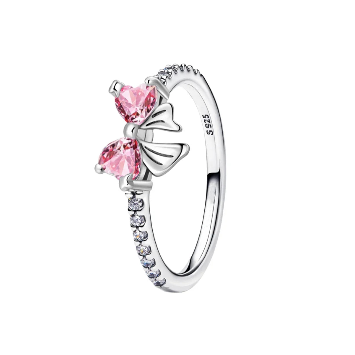 Original 925 Sterling Silver Heart Crown Bow Moon Ring with Colorful Crystal for Women Elegant Fine Jewelry Gift AMR057