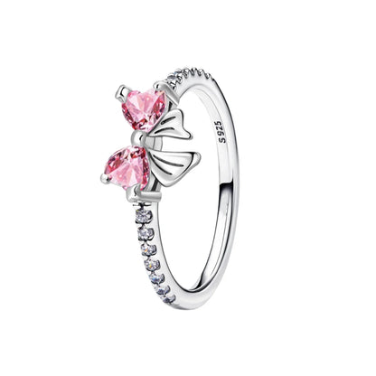 Original 925 Sterling Silver Heart Crown Bow Moon Shell Colorful Crystal Ring for Women Fine Jewelry Gift XR185