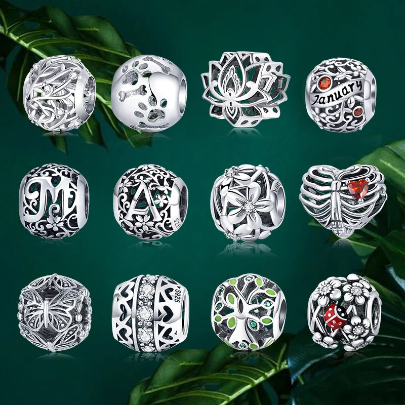 Genuine 925 Sterling Silver Vintage Galaxy Round Charms Top Rated Openwork Beads for Authentic Bracelets