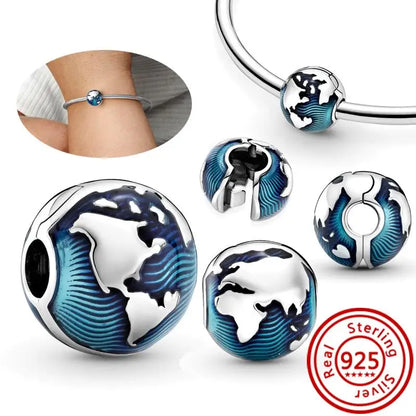 Sterling Silver Blue Zircon Feather Crown Moon Pendant Charm Bracelet Beads Y649 3mm-4mm