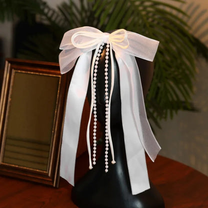 Elegant Pearl Mesh Bow Hair Clips for Women Bridal Wedding Accessories