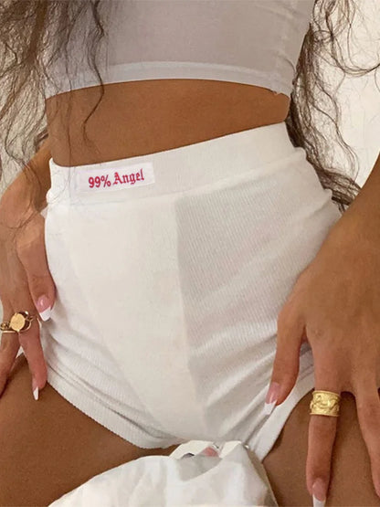 Summer White Letter Embroidered Biker Shorts Women Casual