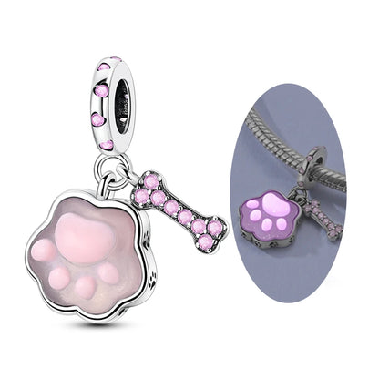 925 Sterling Silver Love Starry Sky Cat Paw Charms Beads
