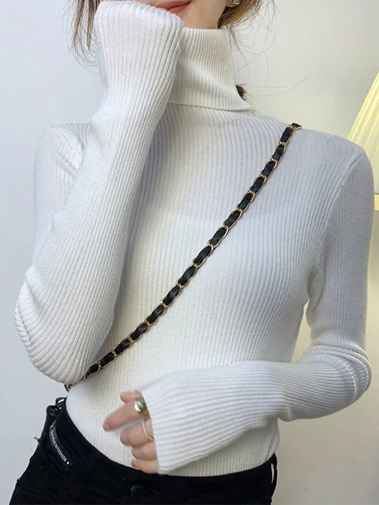 Women Slim Turtleneck Long Sleeve Pullover Sweater Autumn