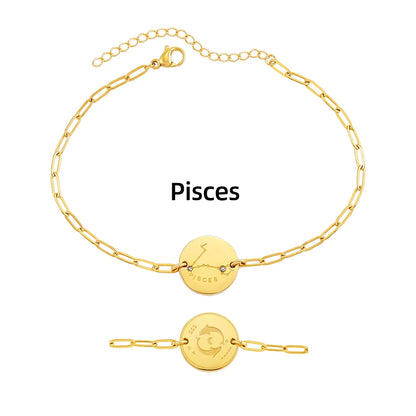 Vintage Zodiac Sign Charm Bracelet for Women - Stainless Steel Horoscope Jewelry 2023