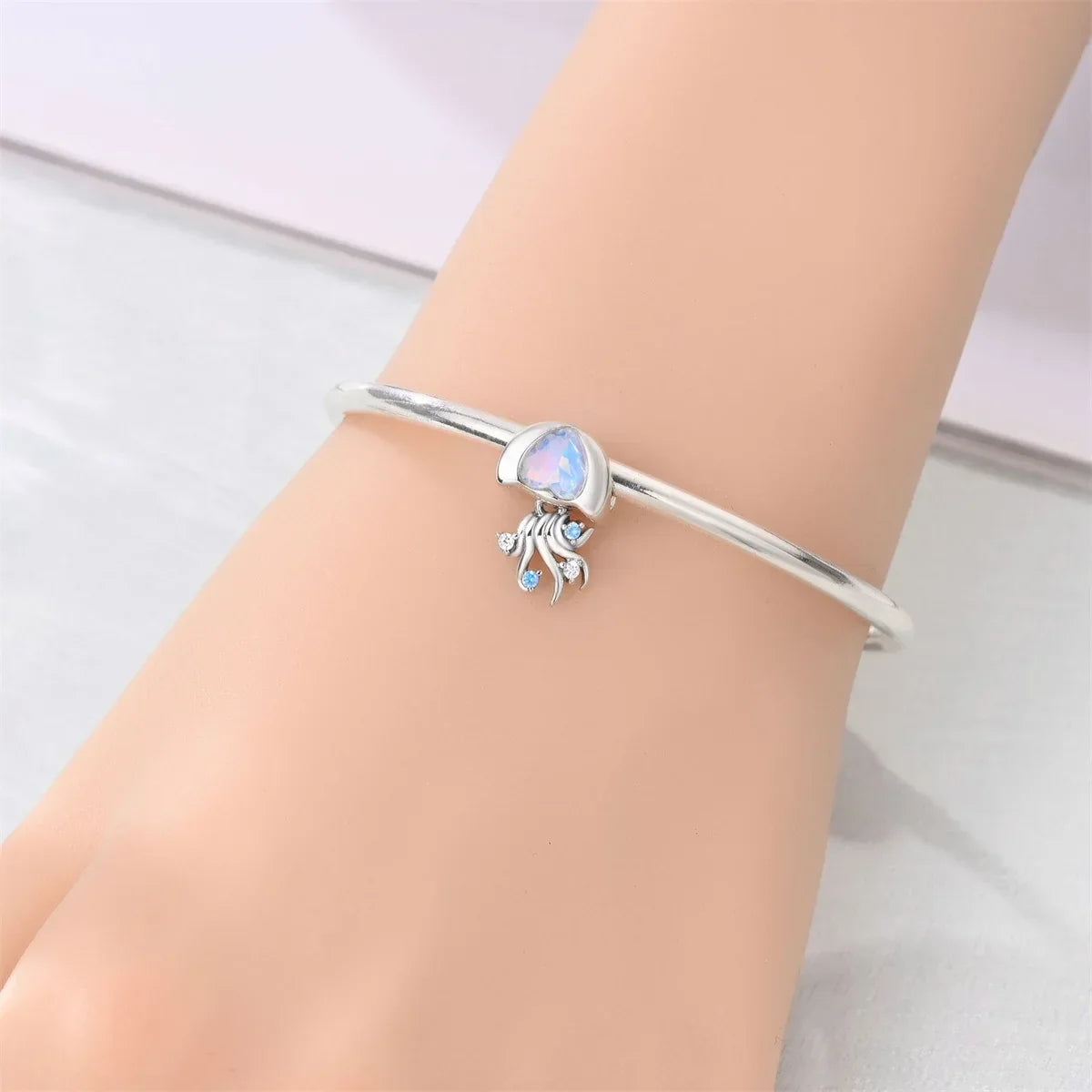 Sparkling Purple Jellyfish Sterling Silver 925 Charm Bead Birthday Pendant for DIY Bracelet Jewelry
