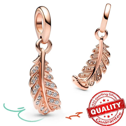 Original 925 Sterling Silver Rose Gold Snowflake Heart Fish Charms Beads for DIY Necklace and Bracelet Jewelry Gift