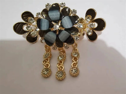 Elegant Red Crystal Flower Bow Hairpin With Vintage Blue Rhinestones