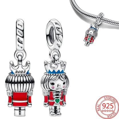 925 Sterling Silver Festive Cookie House Heart Nutcracker Dangle Charm for DIY Christmas Tree and Original Bracelet Gift