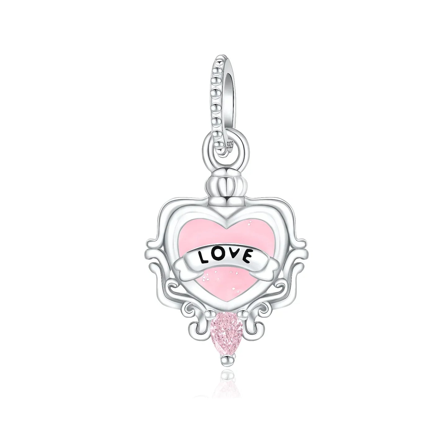 Romantic 925 Sterling Silver Pink Lipstick Heart Bow Rose Flower Zircon Charm Bead for DIY Bracelet Jewelry Gift