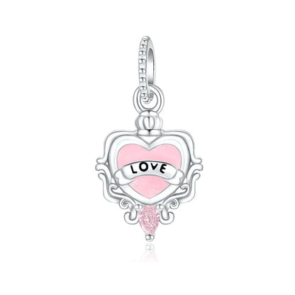 Romantic 925 Sterling Silver Pink Lipstick Heart Bow Rose Flower Zircon Charm Bead for DIY Bracelet Jewelry Gift