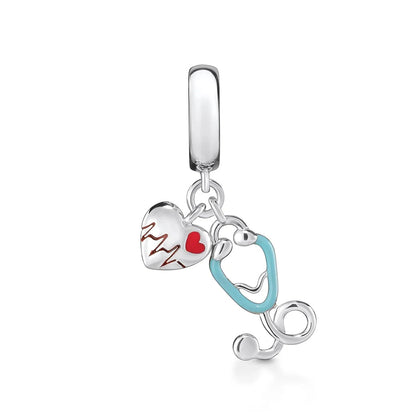 925 Sterling Silver Nurse Cross DIY Charms Beads Zircon