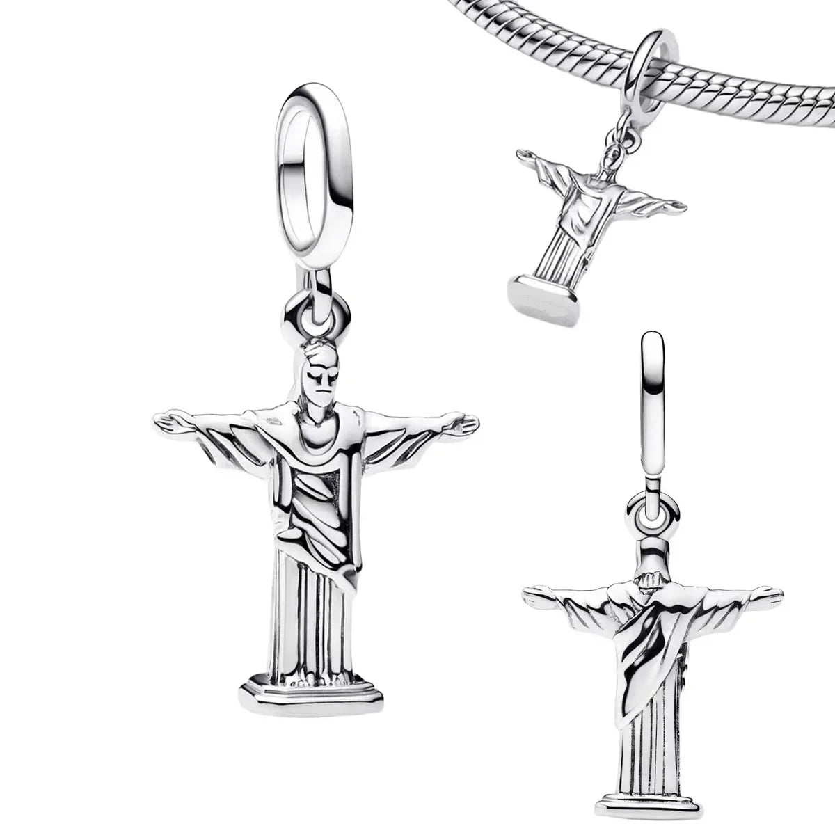 Sterling Silver 925 Skiing Penguin Charm with Geometric Snowflake Beads for Bracelets and Necklaces DIY Jewelry Gift