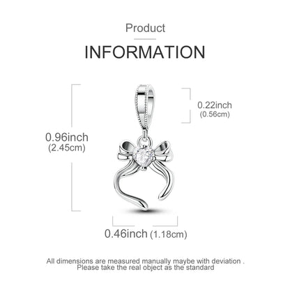 Original 925 Sterling Silver Heart Bow Mom Charm with Zircon for Women DIY Bracelets and Necklaces Fine Birthday and Mothers Day Jewelry Gift