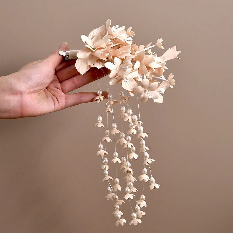 Flower Pearl Tassel Hair Barrettes Bridal Wedding Tiara Romantic Hair Accessories