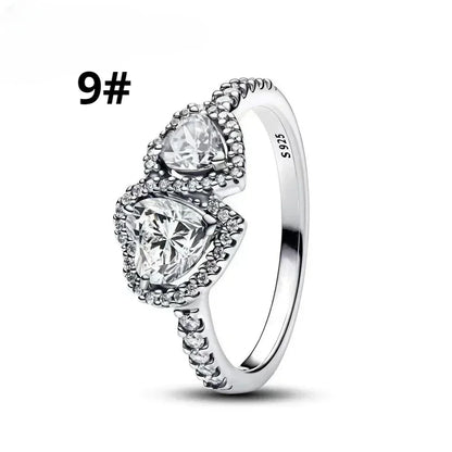 925 Sterling Silver Heart Jewelry Set With Colorful Zircon Sparkling Ring Earrings and Necklace for Women Gift