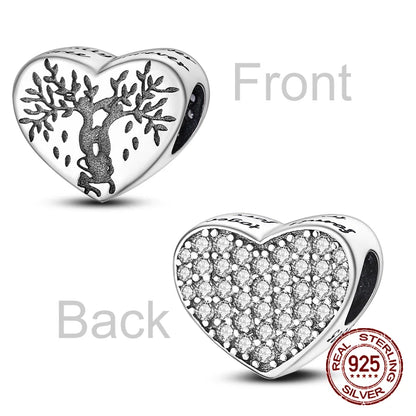 Inlaid Zircon Heart Charm Beads 925 Sterling Silver Dangle for Bracelets SMC2645