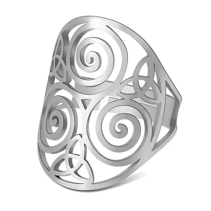 Skyrim Celtic Triple Spiral Triskelion Ring for Couples B steel color resizable