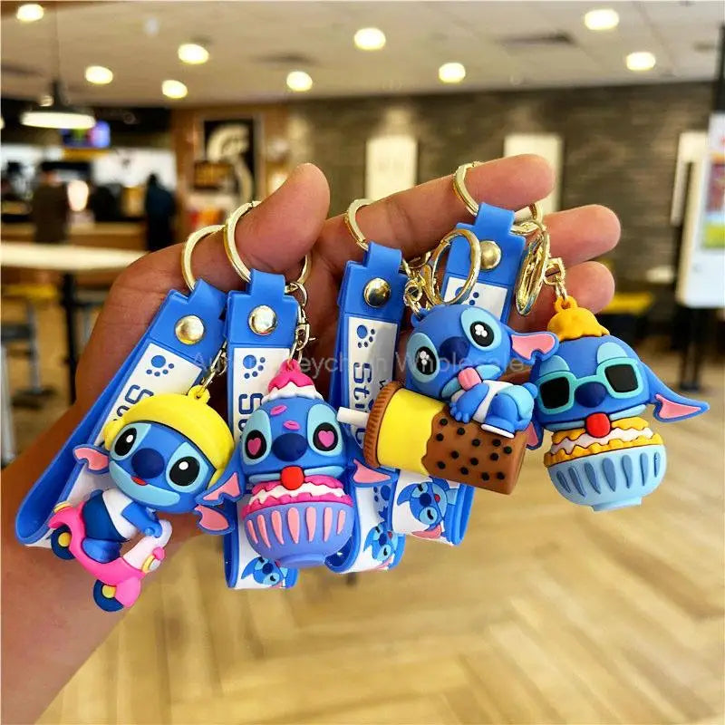 Kawaii Anime Disney Keychain Set Featuring Mickey Mouse, Minnie, Lilo & Stitch