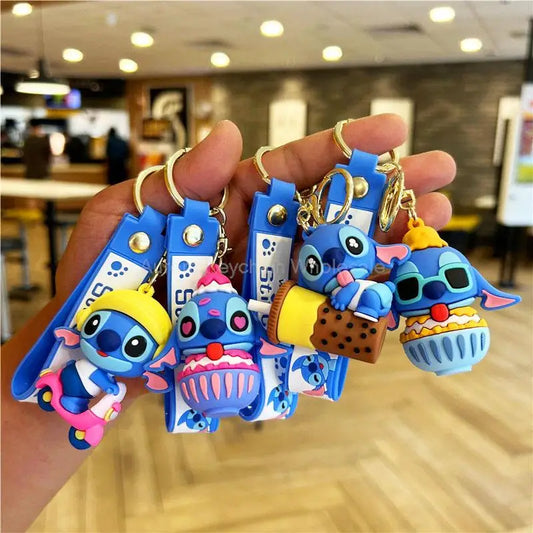 Kawaii Anime Disney Keychain Set Featuring Mickey Mouse, Minnie, Lilo & Stitch