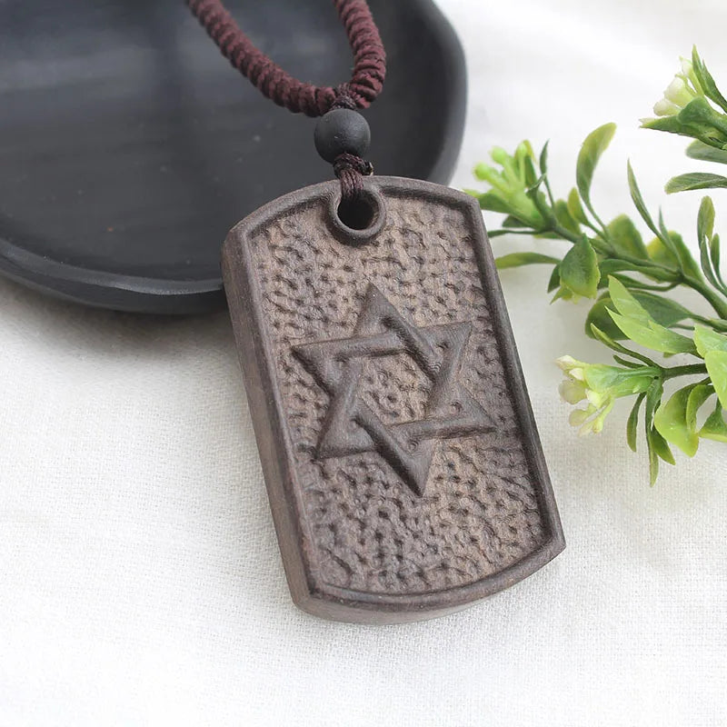 Vintage Long Sweater Chain Necklace for Women with Handmade Sandalwood Pendants in Ethnic Style