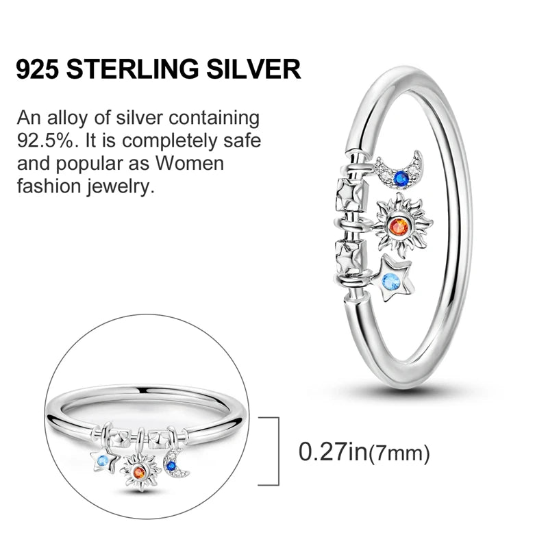 New 925 Sterling Silver Heart Shaped Zircon Starmoon Ring for Women Fine Engagement Wedding Jewelry Gifts SER180