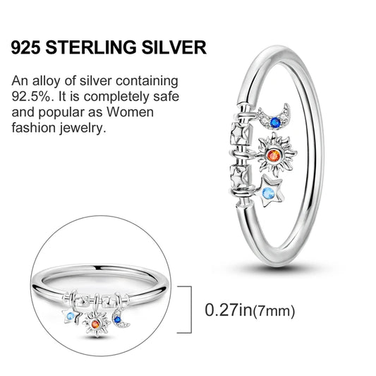 New 925 Sterling Silver Heart Shaped Zircon Starmoon Ring for Women Fine Engagement Wedding Jewelry Gifts SER180
